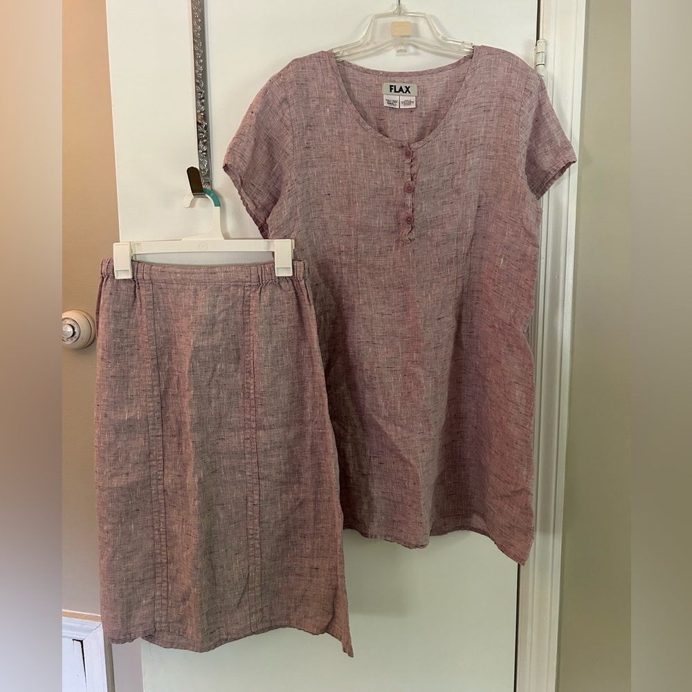FLAX 100% LINEN TUNIC/SKIRT SET SIZE SMALL